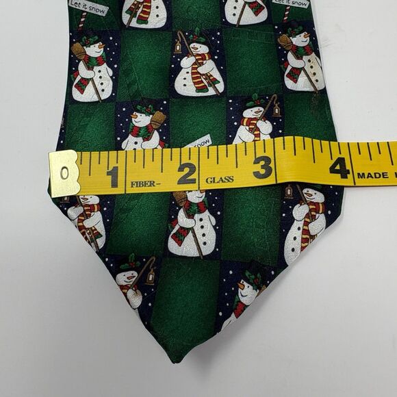 Yule Tie Greetings Hallmark Green Snowmen Holiday Necktie Christmas Vintage 62" - Picture 6 of 6